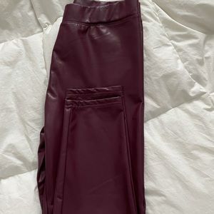 Maroon leather leggings